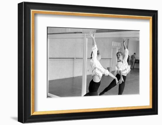 American Actress Debbie Reynolds Watches Herself in a Mirror During a Dance Rehearsal, 1960-Allan Grant-Framed Photographic Print