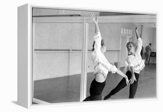 American Actress Debbie Reynolds Watches Herself in a Mirror During a Dance Rehearsal, 1960-Allan Grant-Framed Premier Image Canvas