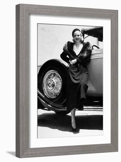 American Actress Jean Harlow (1911-1937) Posing Near a Car-null-Framed Photo