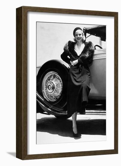 American Actress Jean Harlow (1911-1937) Posing Near a Car-null-Framed Photo