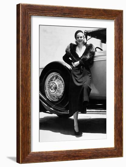 American Actress Jean Harlow (1911-1937) Posing Near a Car-null-Framed Photo