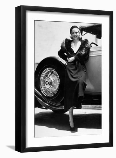 American Actress Jean Harlow (1911-1937) Posing Near a Car-null-Framed Photo