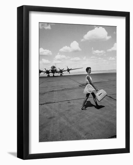 American Airline Hostess Crossing Field on Way to Jobs as a Model and Sales Clerk at Neiman Marcus-Lisa Larsen-Framed Photographic Print