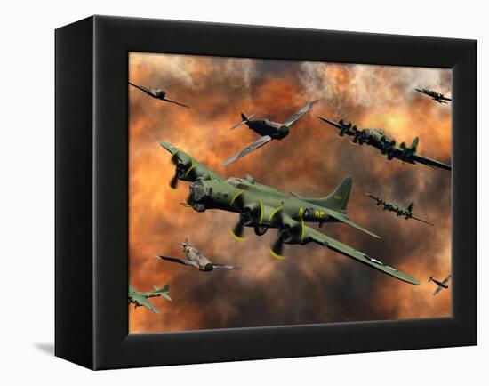 American and German Aircraft Battle it Out in the Skies During WWII-Stocktrek Images-Framed Premier Image Canvas