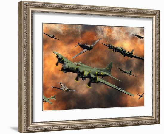 American and German Aircraft Battle it Out in the Skies During WWII-Stocktrek Images-Framed Photographic Print