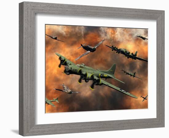 American and German Aircraft Battle it Out in the Skies During WWII-Stocktrek Images-Framed Photographic Print