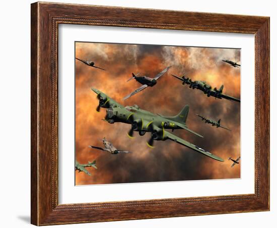 American and German Aircraft Battle it Out in the Skies During WWII-Stocktrek Images-Framed Photographic Print