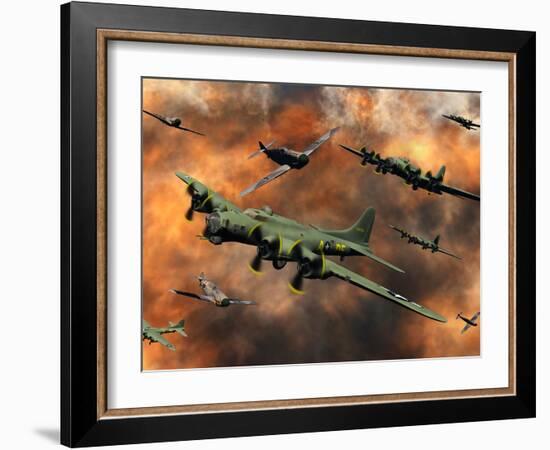 American and German Aircraft Battle it Out in the Skies During WWII-Stocktrek Images-Framed Photographic Print