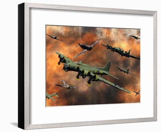 American and German Aircraft Battle it Out in the Skies During WWII-Stocktrek Images-Framed Photographic Print