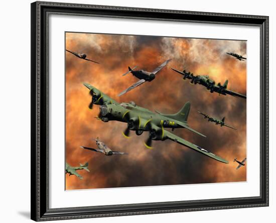 American and German Aircraft Battle it Out in the Skies During WWII-Stocktrek Images-Framed Photographic Print