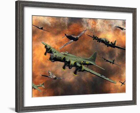 American and German Aircraft Battle it Out in the Skies During WWII-Stocktrek Images-Framed Photographic Print