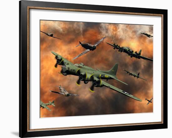 American and German Aircraft Battle it Out in the Skies During WWII-Stocktrek Images-Framed Photographic Print