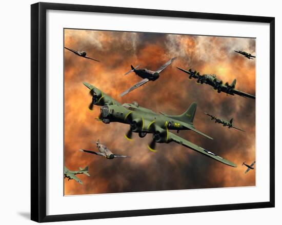 American and German Aircraft Battle it Out in the Skies During WWII-Stocktrek Images-Framed Photographic Print