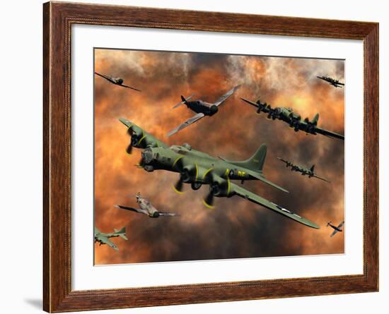 American and German Aircraft Battle it Out in the Skies During WWII-Stocktrek Images-Framed Photographic Print