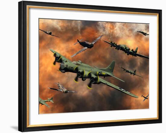 American and German Aircraft Battle it Out in the Skies During WWII-Stocktrek Images-Framed Photographic Print