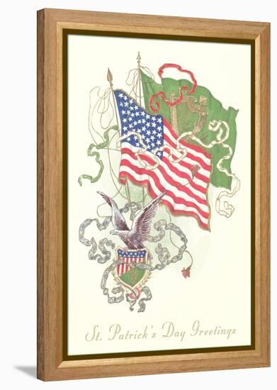 American and Irish Flags, St. Patrick's Day-null-Framed Stretched Canvas