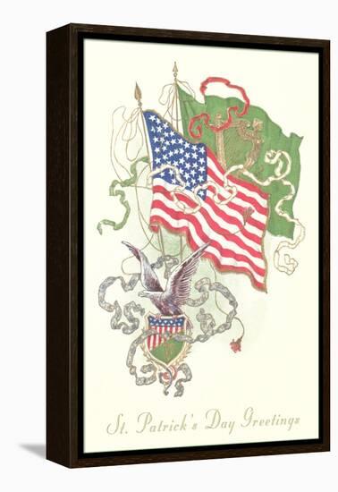 American and Irish Flags, St. Patrick's Day-null-Framed Stretched Canvas