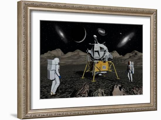 American Apollo Astronauts on the Lunar Surface-null-Framed Art Print