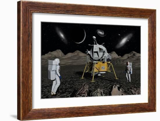 American Apollo Astronauts on the Lunar Surface-null-Framed Art Print