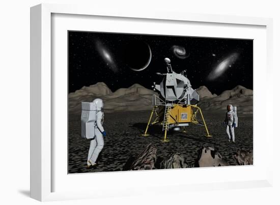 American Apollo Astronauts on the Lunar Surface-null-Framed Art Print