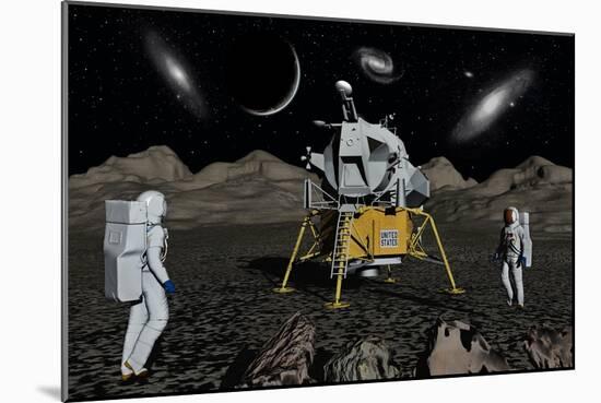 American Apollo Astronauts on the Lunar Surface-null-Mounted Art Print