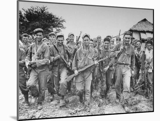 American Army Rangers and Filipino Guerillas Celebrating their Successful Raid to Free Pow's Held-null-Mounted Photographic Print