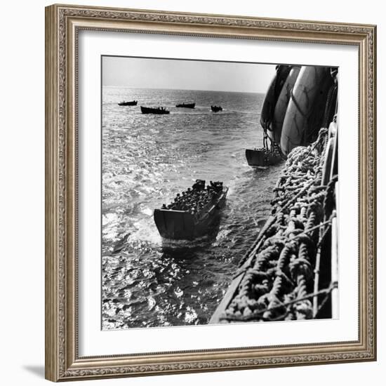American Army Troops Coming Aboard Apa at Sea for D-Day Allied Invasion of Normandy-Ralph Morse-Framed Photographic Print