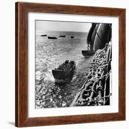 American Army Troops Coming Aboard Apa at Sea for D-Day Allied Invasion of Normandy-Ralph Morse-Framed Photographic Print