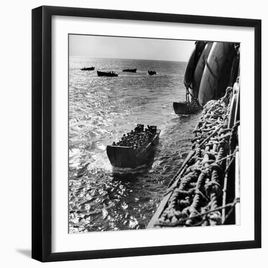 American Army Troops Coming Aboard Apa at Sea for D-Day Allied Invasion of Normandy-Ralph Morse-Framed Photographic Print