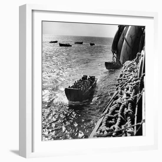 American Army Troops Coming Aboard Apa at Sea for D-Day Allied Invasion of Normandy-Ralph Morse-Framed Photographic Print