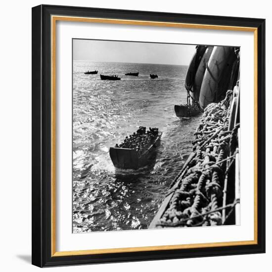 American Army Troops Coming Aboard Apa at Sea for D-Day Allied Invasion of Normandy-Ralph Morse-Framed Photographic Print