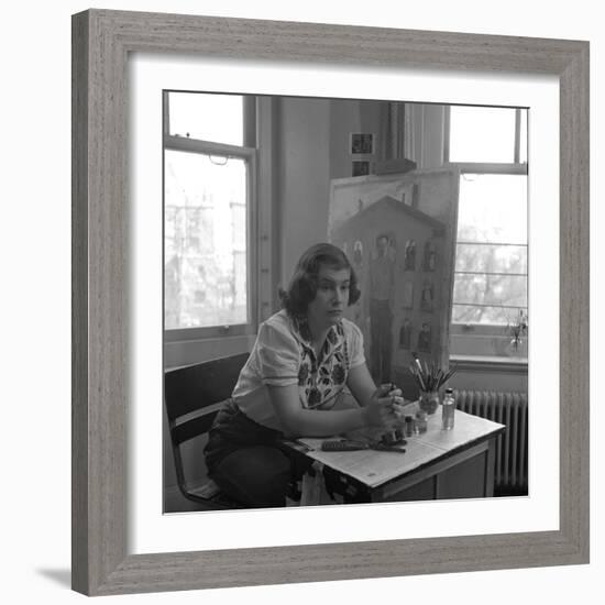 American Artist Honore Desmond Sharrer (1970 - 2009) in Her Studio, February 1950-W^ Eugene Smith-Framed Photographic Print