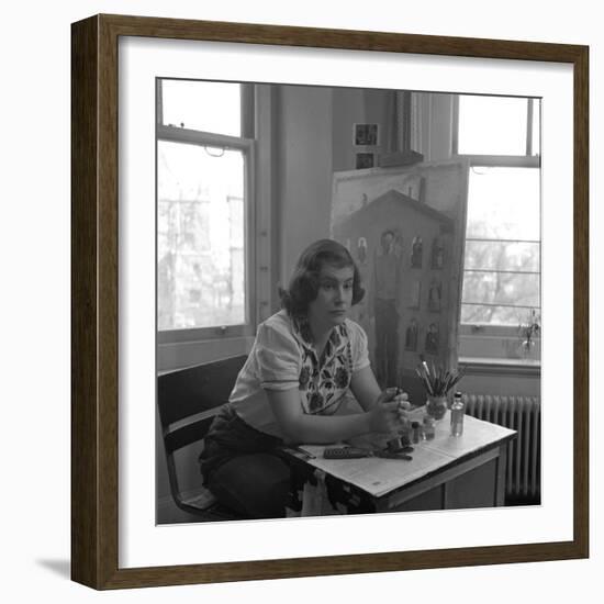 American Artist Honore Desmond Sharrer (1970 - 2009) in Her Studio, February 1950-W^ Eugene Smith-Framed Photographic Print