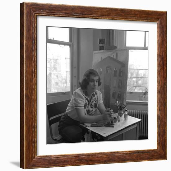American Artist Honore Desmond Sharrer (1970 - 2009) in Her Studio, February 1950-W^ Eugene Smith-Framed Photographic Print