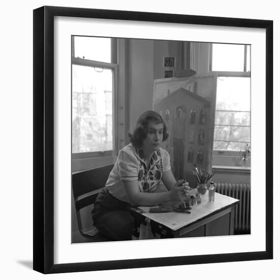 American Artist Honore Desmond Sharrer (1970 - 2009) in Her Studio, February 1950-W^ Eugene Smith-Framed Photographic Print