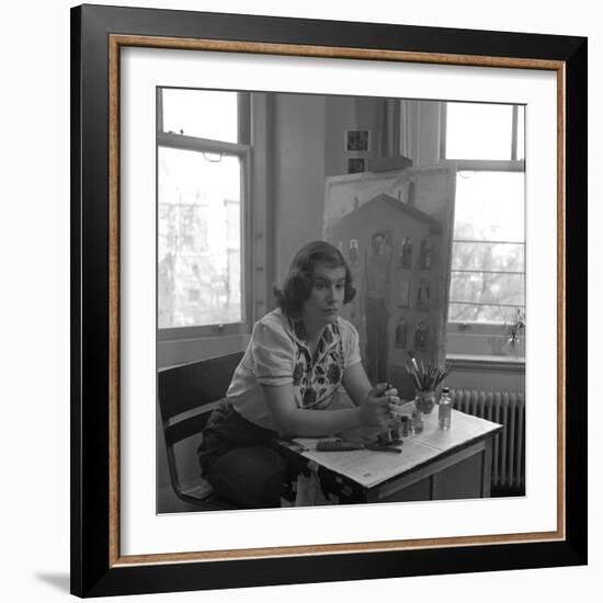 American Artist Honore Desmond Sharrer (1970 - 2009) in Her Studio, February 1950-W^ Eugene Smith-Framed Photographic Print