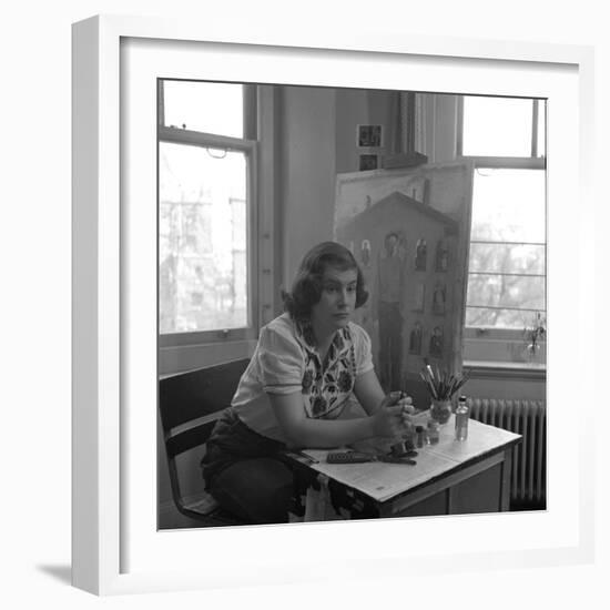 American Artist Honore Desmond Sharrer (1970 - 2009) in Her Studio, February 1950-W^ Eugene Smith-Framed Photographic Print