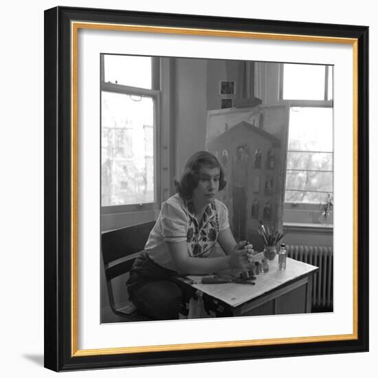 American Artist Honore Desmond Sharrer (1970 - 2009) in Her Studio, February 1950-W^ Eugene Smith-Framed Photographic Print