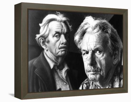 American Artist Thomas Hart Benton Posing Next to Self Portrait-Alfred Eisenstaedt-Framed Premier Image Canvas