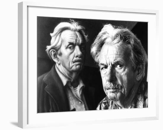 American Artist Thomas Hart Benton Posing Next to Self Portrait-Alfred Eisenstaedt-Framed Premium Photographic Print