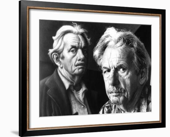 American Artist Thomas Hart Benton Posing Next to Self Portrait-Alfred Eisenstaedt-Framed Premium Photographic Print