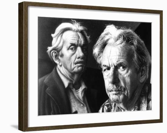 American Artist Thomas Hart Benton Posing Next to Self Portrait-Alfred Eisenstaedt-Framed Premium Photographic Print