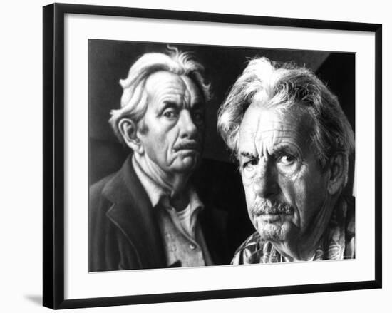 American Artist Thomas Hart Benton Posing Next to Self Portrait-Alfred Eisenstaedt-Framed Premium Photographic Print