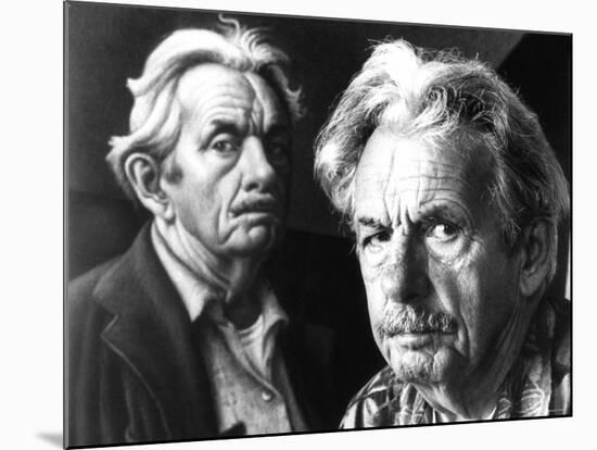 American Artist Thomas Hart Benton Posing Next to Self Portrait-Alfred Eisenstaedt-Mounted Premium Photographic Print