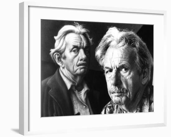 American Artist Thomas Hart Benton Posing Next to Self Portrait-Alfred Eisenstaedt-Framed Premium Photographic Print