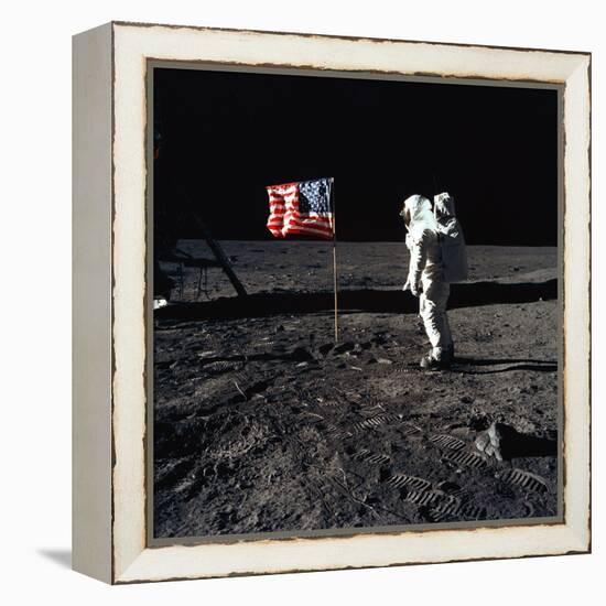 American Astronaut Edwin "Buzz" Aldrin Walking on the Moon on July 20, 1969-null-Framed Stretched Canvas