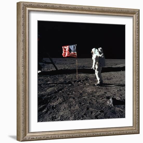 American Astronaut Edwin "Buzz" Aldrin Walking on the Moon on July 20, 1969-null-Framed Photo