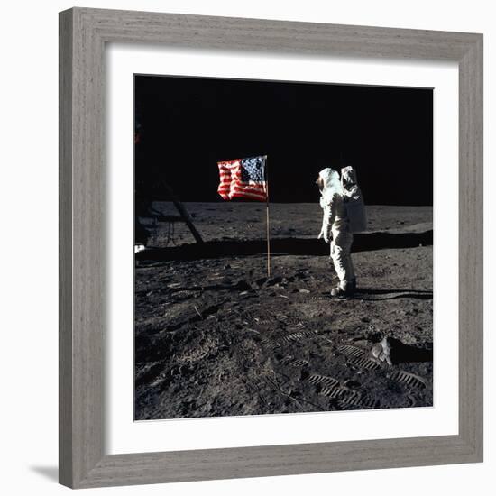 American Astronaut Edwin "Buzz" Aldrin Walking on the Moon on July 20, 1969-null-Framed Photo