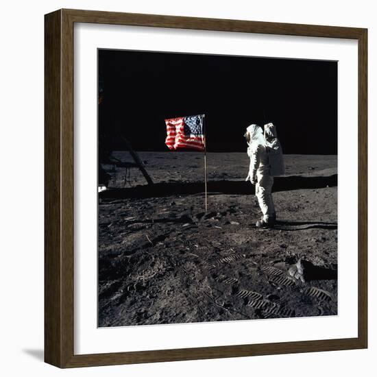 American Astronaut Edwin "Buzz" Aldrin Walking on the Moon on July 20, 1969-null-Framed Photo