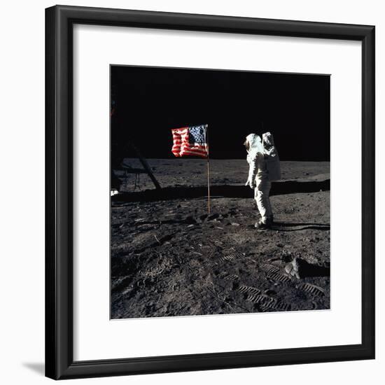 American Astronaut Edwin "Buzz" Aldrin Walking on the Moon on July 20, 1969-null-Framed Photo